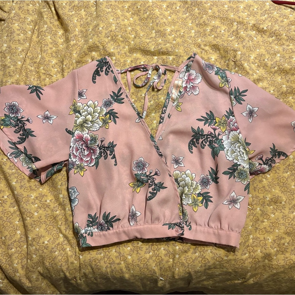 Band of Gypsies Pink Floral Wrap Blouse